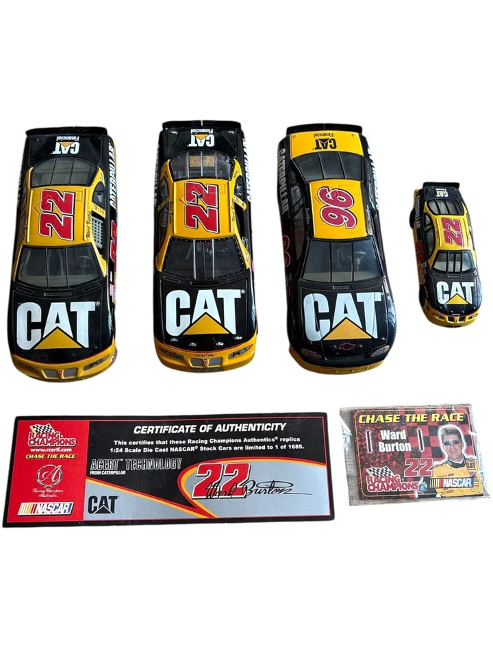 Ward Burton CAT #22 NASCAR литой лот из 4 гоночных чемпионов 1:24 и 1:64 сертификат подлинности LE - Изображение 1 из 4