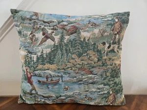 Almohada tapiz estilo cabaña faisán pesca de colección 21,75 pulgadas x 18 pulgadas - Imagen 1 de 6