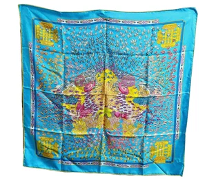 HERMES Carre 90 Rencontre Oceane Seidentuch Annie Faivre blau Etikett ohne Karton gebraucht. - Bild 1 von 11