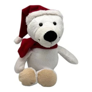 Kinder Joy Christmas White Polar Bear Plush Stuffed Santa Hat Scarf Teddy 9” - Picture 1 of 7