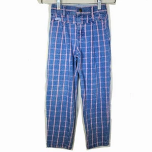 LEE Striped Gingham Denim Jeans Girls 6 Reg USA 100% Cotton Vtg Blue Pink Plaid - Picture 1 of 9