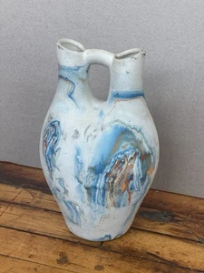 Vintage Nemadji Swirl Pottery Vase Blue White 10" in Size Southwest Style - Picture 1 of 12