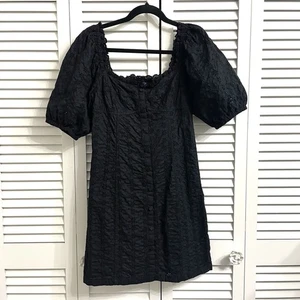 Gap Puff Sleeve Eyelet Bodice Square Neck Black Mini Dress Women’s Sz S - Picture 1 of 14