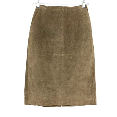 Vintage 80s Suede Leather Skirt Womens Size 25" US Apx 0 Brown Back Zip - Image 1 of 4