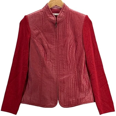 Chaqueta Blazer Peter Nygard Vintage Cuero Rojo Tejido Elástico Cremallera Mujer PS Foto 1 de 4