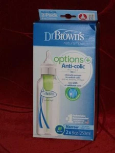 Dr.Brown's Natural Flow Options + Anti-Colic Bottle 2 pack 8oz Narrow BRAND NEW - Picture 1 of 2