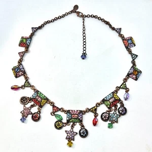 Vintage Kirks Folly Copper Multi Color Crystal Rhinestone Dangle Stars Necklace - Picture 1 of 11