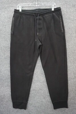 Pantalones de chándal Club Monaco para hombre medianos negros con cordón cintura ribete de cuero Foto 1 de 4