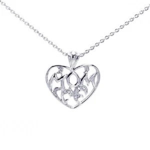 Collana In Argento Sterling Con Pietre CZ A Forma Di Cuore MOM - Foto 1 di 2