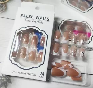 24pcs French Style Glitter and Rhinestone Nails, Press-On - Picture 1 of 3