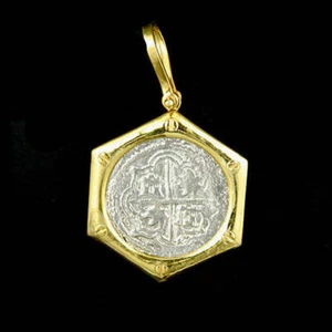 Atocha Sunken Tresure Jewelry - 2 Reale Silver Coin Porthole Pendant - Picture 1 of 5