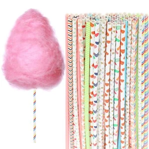 50 PCS Cotton Candy Cones Sticks Random Colorful Paper Straws Cones - Picture 1 of 7