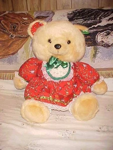 1991 23 Zoll hellbraun K Mart Weihnachten Teddybär rotes Kleid Mädchen Etikett befestigt selten - Bild 1 von 8