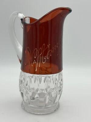 EAPG Greensburg Glass Ruby Stain Creamer Sunken Honeycomb 1903 Souvenir "Mamma" - Image 1 of 4