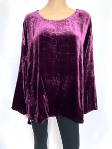 Neu mit Etikett! NEU! EILEEN FISHER Übergröße 3X lila Seide Samt Oberteil Bluse Tunika Shirt - Bild 1 von 9
