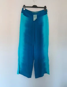 Paul Ropp Pure Silk Women Trousers Size L Blue Ombre Relaxed Summer Spring - Picture 1 of 11