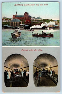 Hamburg Deutschland AK Tunnel Steinwarder Elbe Multiview 1912 verschickt - Bild 1 von 3