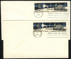 1971 2x #1434 #1435 Pair MOON LANDING First Day Covers KENNEDY Stamps SPACE FDC - Picture 1 of 1
