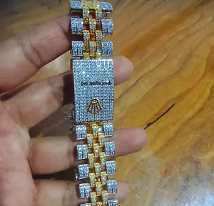 9 Ct Round Simulated Diamond Men's Link Bracelet 925 Silver Two Tone Gold Plated - Picture 1 of 9
