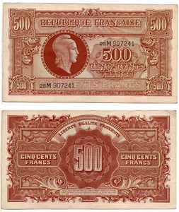 FRANCE 500 Francs (Tresor Central Government) 1944, Pick 106, Extra Fine - Picture 1 of 1