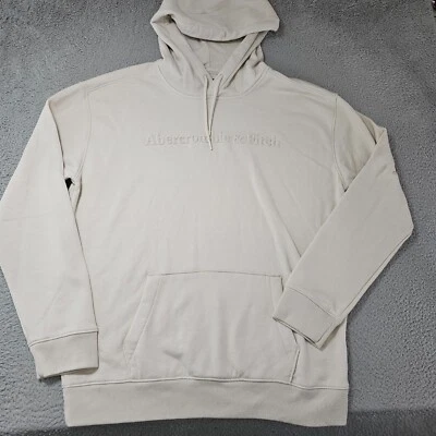 Abercrombie & Fitch Sweater Mens Large Cream Embroidered Spellout Hoodie Preppy - Image 1 of 4