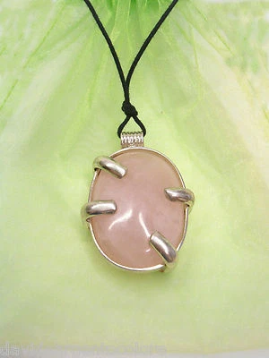 Ciondolo in ARGENTO 925 con QUARZO ROSA naturale e girocollo - pietra dura - - Immagine 1 di 4