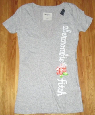 Abercrombie L Girls Gray V-Neck Graphics Short Sleeve Cotton NWD Top CUTE - Image 1 of 3