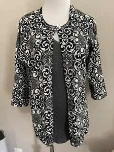 Sarah Spencer Cotton Nylon Button Front Sweater Cardigan Black/White 1X Preowned - Picture 1 of 4