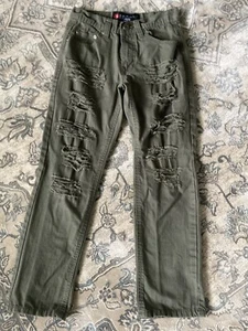 Youth Boys Southpole Distressed Cotton Jeans Pants Streetwear Khaki Green 12 - Picture 1 of 17