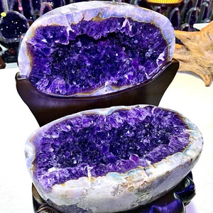 17.81LB Natural Amethyst Treasure Basin Quartz Geode Crystal Healing decor+stand - Picture 1 of 12