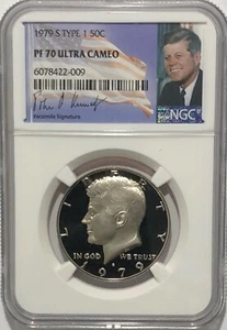 1979 S NGC PF70 ULTRA CAMEO TYPE 1 PROOF KENNEDY HALF DOLLAR SIGNATURE LABEL - Picture 1 of 3