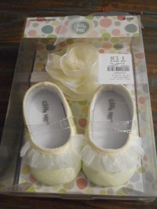 Little Me Shoes Baby girls Fancy Yellow Footwear Hair bows 2 pcs 6-12 mos - Picture 1 of 7