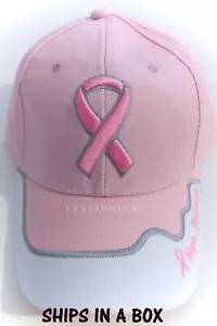 Brustkrebs-Bewusstsein rosa Band bestickt verstellbare Kugelkappe Mütze - VERPACKT - Bild 1 von 5