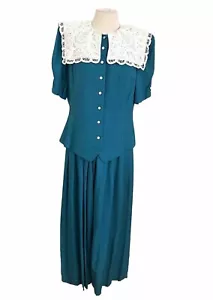 Vintage 80’s Plaza South Dress Cottage Core Gr. 12 grün kariert Häkelkragen - Bild 1 von 11
