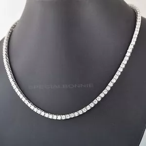 Glittering 3mm Diamonds Tennis Necklace- Great Sparkle ! FREE Diamond studs! - Picture 1 of 13
