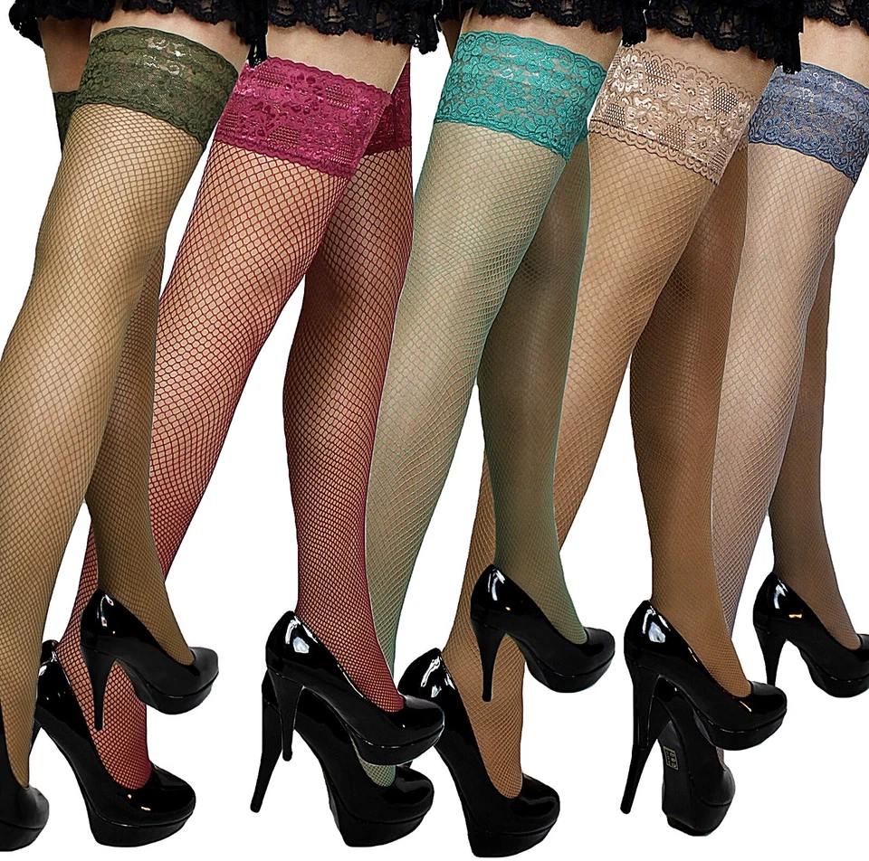 Halterlose Netz-Strümpfe Farben Plus Size breite Spitze Netz Strümpfe S-XXL - Bild 1 von 1