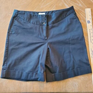Women's Worthington stretch cuffed shorts size 14 black 33" waist 3 button front - Picture 1 of 8