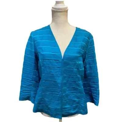 Lafayette 148 New York Womens Sz 8 100% Linen Jacket Hook Front Blue Green - Image 1 of 4