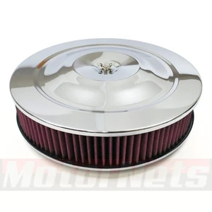 14" X 3" Performance Air Cleaner Red Washable Flat Base 4BBL SBC 350 BBC Chrome - Picture 1 of 5