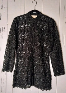 Vintage Cache Beaded Iridescent Button Down Sheer Deep Olive Top S/Holiday-Luxe  - Picture 1 of 23