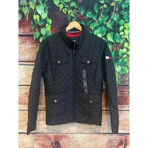 Tommy Hilfiger schwarze Steppjacke gesticktes Logo 4 Taschen Damen L 119 $ neu mit Etikett - Bild 1 von 5