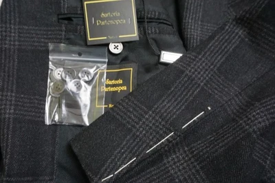 Sartoria Partenopea Black Gray Plaid Flannel Cashmere Blend Sport Coat 42R New - Image 1 of 4
