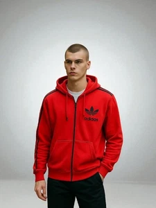 ADIDAS ORIGINALS Hoodie Herren Rot Full Zip XL Top Zustand - Bild 1 von 8