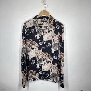 All Saints Shirt Mens M Black Oriental Tiger Abstract Hawaiian Holiday Akita LS - Picture 1 of 8