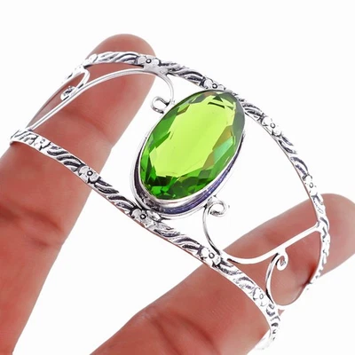 Peridot Quartz Simulated Gemstone Vintage Bangle Adjustable Cuff Bracelet q775 - Image 1 of 4