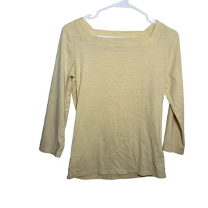 Lauren Ralph Lauren T-Shirt Women's Medium Yellow Striped Square Neck Top - Picture 1 of 11