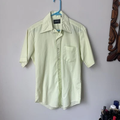 Vintage Anos 70 Van Jeff Colar Adaga Afiado Amarelo Botão para Baixo 14 1/2 Coréia Citron - Imagem 1 de 4