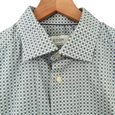 Eton Dress Shirt Mens 16.5 42 Blue White Geometric Contemporary Fit Long Sleeve - Image 1 of 4