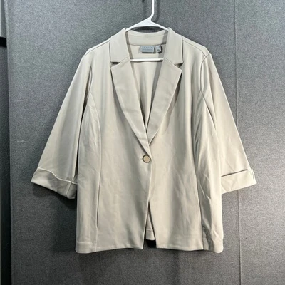 GRAVER Susan Graver LK Fusion 3/4 Slv Cutaway Hem Blazer 砂岩,大号 — 第 1/4 张图片