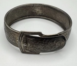 Vintage Sterling Silver Buckle Bangle Bracelet Floral Engraved 6 1/2” Fit 33.6g - Picture 1 of 15